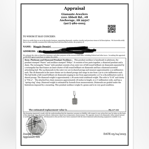 Platinum and Diamond Pendant Necklace - Picture 9 of 10